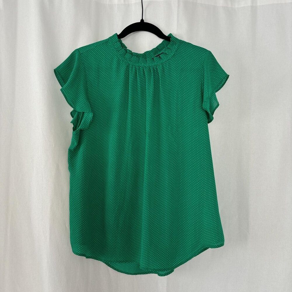 Adriana Papell Blouse Green With White Polka Dots